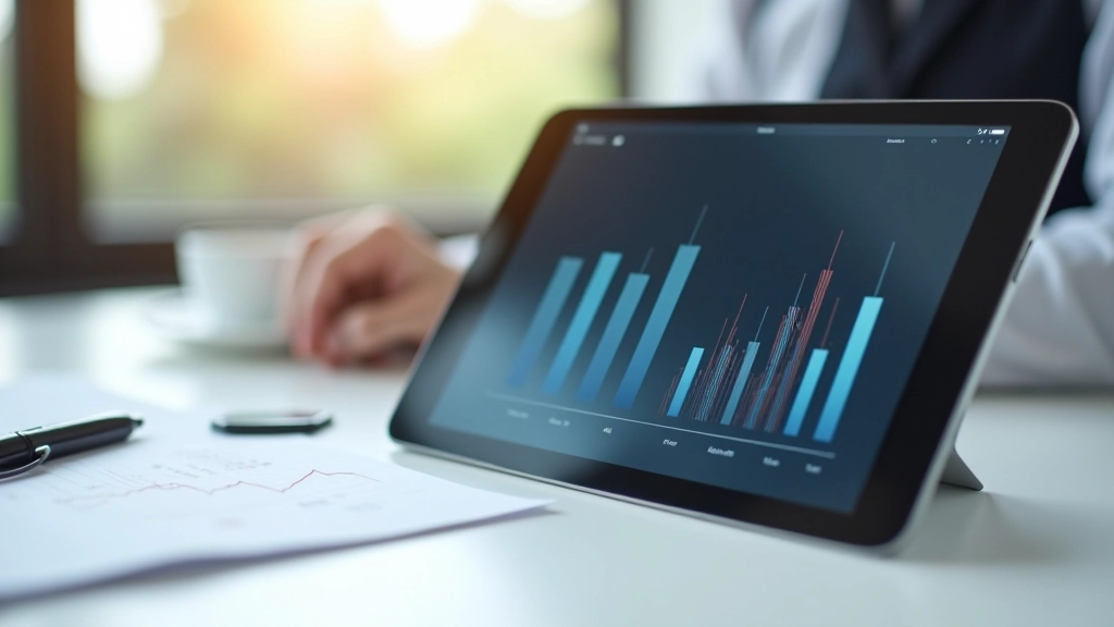 Diagrammas un statistikas grafiki uz datora ekrāna ar ekonomikas tendencēm